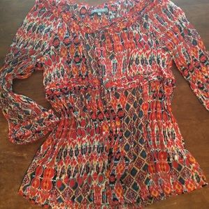 NY Collection Abstract Print Peasant Style Top Size XL